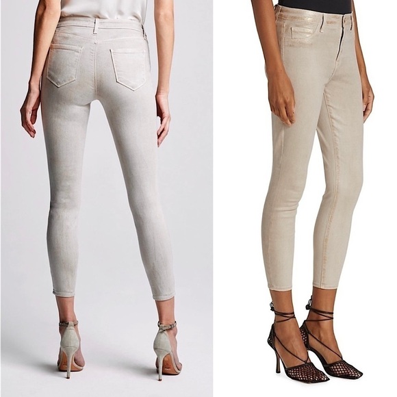 NEW L'AGENCE Margot High Waist Ankle Crop Glitter Coated Denim Skinny Jeans 25 - Picture 2 of 13